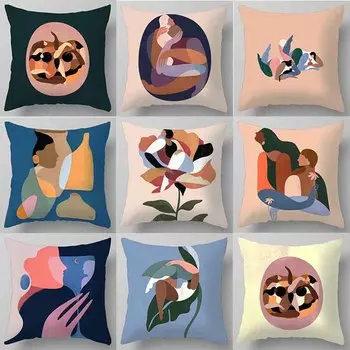 Подушка для обеденного перерыва с абстрактным принтом для студентов, подушка для дивана в спальне, простая наволочка с абстрактным персонажем, подушка для офисного кресла 40x40cm