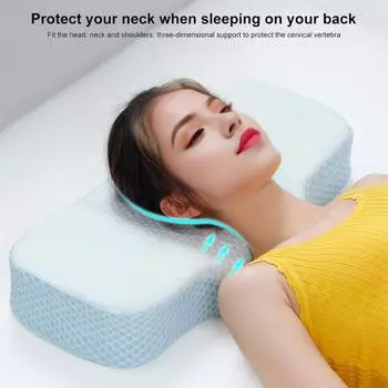 Подушка для облегчения боли в шее и шее с застежкой-молнией Эргономичный дизайн Регулируемая супер дышащая подушка для шеи из пены с эффектом памяти синий