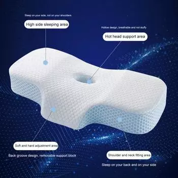 Подушка для облегчения боли в шее и шее с застежкой-молнией Эргономичный дизайн Регулируемая супер дышащая подушка для шеи из пены с эффектом памяти синий
