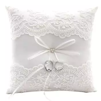 Подушка для обручального кольца, подушка для кольца из слоновой кости с кружевом и жемчугом для свадебной вечеринки