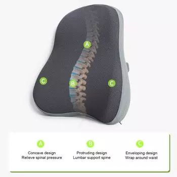 Подушка для офисного стула Мягкая пена с эффектом памяти Подушка для поддержки поясницы Облегчение боли в пояснице Эргономичная подушка для поддержки спины Поезда Самолеты Грузовики Автомобили светло-серый