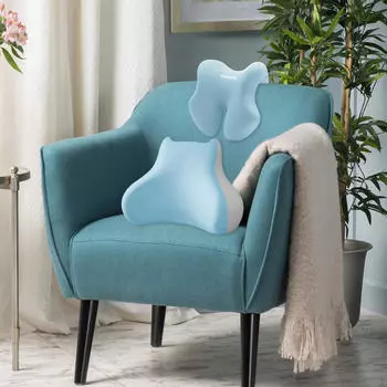 Подушка для поддержки спины из 2 частей с подголовником, многофункциональная подушка для стула светло-синий