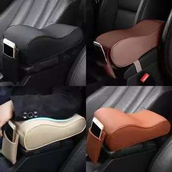 Подушка для подлокотника автомобиля из искусственной кожи, подушка для центральной консоли, подлокотник для сиденья, увеличивающая мягкая подушка, поддержка рук с сумками для хранения коричневый