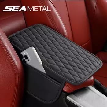 Подушка для подлокотника автомобиля SEAMETAL, подушка для подлокотника из искусственной кожи с карманными аксессуарами для интерьера A чёрный