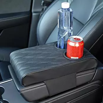Подушка для подлокотника центральной консоли автомобиля, мягкая, удобная, с эффектом памяти, подушка для подлокотника с 2 подстаканниками, универсальная для большинства автомобилей чёрный