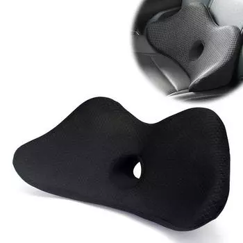 Подушка для поясницы в машину 2 в 1 Подушка для водительского сиденья с эффектом памяти из пеноматериала Автомобильная подушка Легкая клиновидная подушка для спины Автомобильный аксессуар для поездки в дорогу чёрный