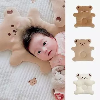 Подушка для позиционирования головы младенца с изображением мультяшного медведя для новорожденных, подушка для сна, дорожные подушки белый