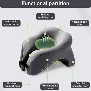 Подушка для путешествий 2 в 1 лицом вниз с охлаждающим гелем и пеной с эффектом памяти Подушка для лица для расслабления рук Сон на столе во время обеденного перерыва темно-серого