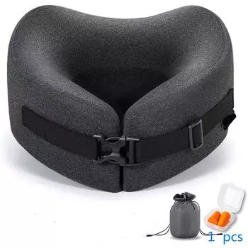 Подушка для путешествий Подушка для шеи из пены с эффектом памяти Регулируемая удобная дышащая наволочка, дорожный набор в самолете с 3D-маской для сна Коробка для затычек для ушей Подходит 1 pcs серый