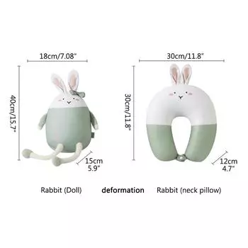 Подушка для шеи 2 в 1, милый кролик, U-образная подушка для шеи, поддерживающая подушка для шеи, дорожная подушка для шеи в виде кролика
