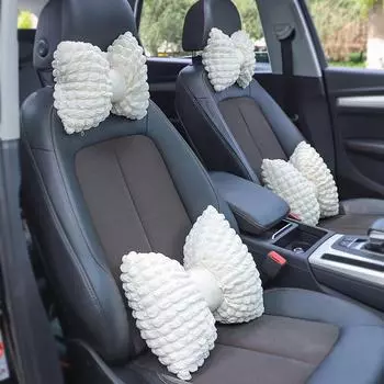 Подушка для шеи для подголовника автомобиля: Сетчатый дизайн, дышащий, удобный, с мультяшным рисунком для девочек, аксессуар для интерьера автомобиля. Headrest белый