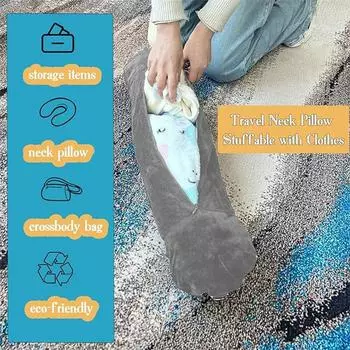Подушка для шеи для путешествий, набиваемая одеждой, набиваемая подушками для шеи, самолеты, многофункциональная, без наполнителя, портативная, для путешествий чёрный