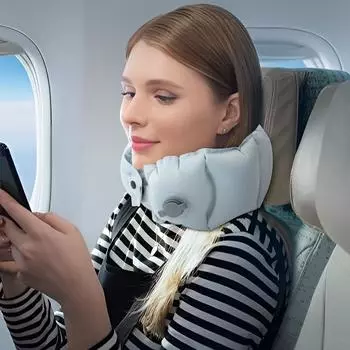 Подушка для шеи для путешествий, надувная подушка с силиконовым контейнером, подушка для шеи для путешествий в самолете, поддержка головы в полете see details