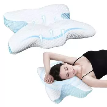 Подушка для шеи и шейного отдела для облегчения боли Подушки с эффектом памяти для сна Регулируемые эргономичные охлаждающие для сна на боку, на спине, на животе небесно-голубой