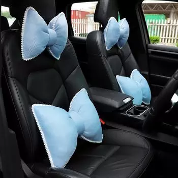 Подушка для шеи и спины в форме бабочки из ледяного шелка для автомобиля на все времена года - обеспечивает поддержку талии и комфорт Headrest синий
