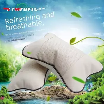 Подушка для шеи из натуральной кожи на подголовник автомобиля для дома на все времена года, с массажем из кожи Danny и дышащей конструкцией для автомобильных сидений. коричневый