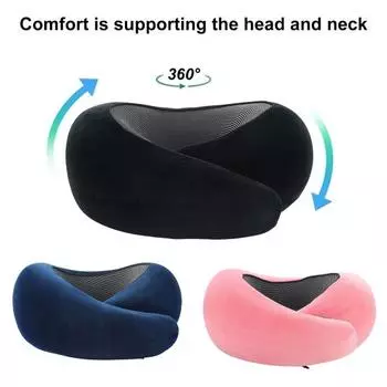 Подушка для шеи из пены с эффектом памяти и регулируемой лентой-застежкой. Дышащая, впитывающая пот, U-образная подушка для поддержки шеи. темно-синий