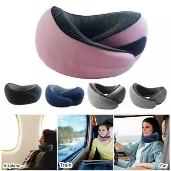 Подушка для шеи Эргономичный дизайн Износостойкая дышащая регулируемая герметичная дорожная подушка для поддержки шеи розовый