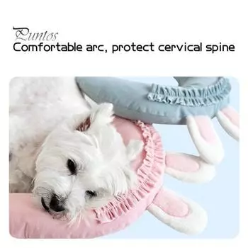 Подушка для шеи кошки и собаки U-образная, милые кроличьи уши, мягкая отскок, гладкая молния, поддержка шеи для домашних животных, моющийся домашний питомец розовый