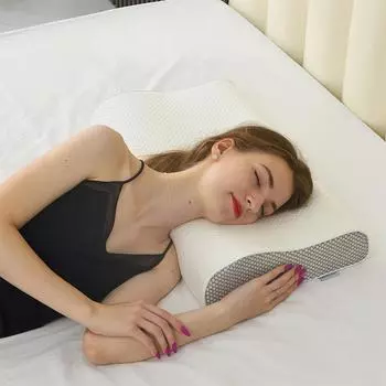 Подушка для шеи, однотонная, высокая и низкая, мягкая, для взрослых, подушка из хлопка с эффектом памяти 60 * 35 * 8/6 (thin) 980g