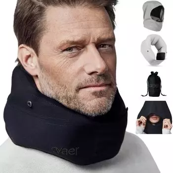 Подушка для шеи Ovaer с капюшоном, компактная дорожная подушка для путешествий в самолете, моющаяся портативная подушка с сумкой для хранения (Мисти Грей)