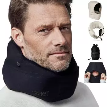 Подушка для шеи Ovaer с капюшоном, компактная дорожная подушка для путешествий в самолете, моющаяся портативная подушка с сумкой для хранения (Бонди Бежевый)