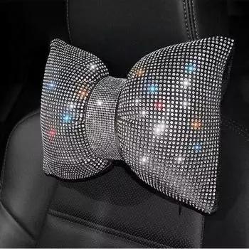 Подушка для шеи с блестящим бантом из кристаллов, анти-усталостная поддержка шеи в машину, автомобильные аксессуары розовый