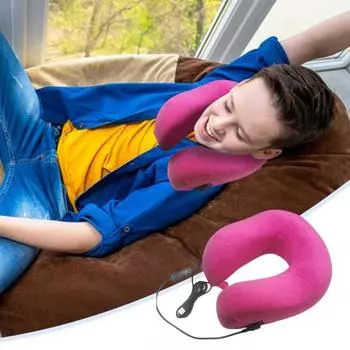 Подушка для шеи с подогревом, USB-вибрационный массаж, пена с эффектом памяти, U-образная подушка, подушка для сна, облегчение боли в шее красный