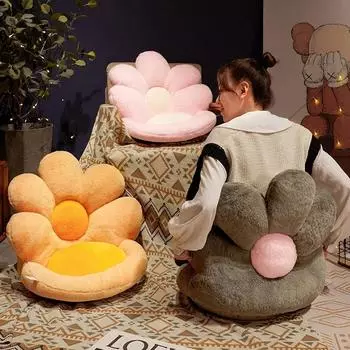 Подушка для сиденья в виде подсолнуха, офисная, для длительного сидения, подушка для стула, студенческое общежитие, бытовая, плюшевая, лепестковая, подушка для ягодиц 50x50cm