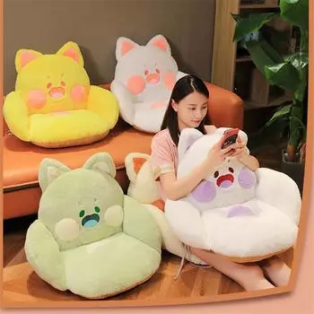 Подушка для сидения в виде кошки, набивная плюшевая подушка для дивана, напольного домашнего кресла, декора, зимнего подарка на день рождения для детей и девочек 60X50cm
