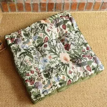 Подушка для стула Мягкая Утолщенная Подушка на Сиденье Обеденного Стула Американский Винтаж Квадратная Бытовая Тканевая Подушка на Сиденье Напольная Подушка Подушка для Ягодиц Green and white dragonfly butterfly 42*42*10cm