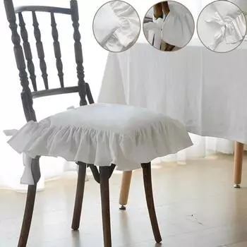 Подушка для стула во французском стиле из 100% хлопка, съемная и моющаяся, с кружевным ремешком, художественная и креативная подушка для сиденья, домашний декор 40x40cm покинуть белый