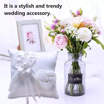 Подушка для свадебных колец, держатель для подушки в деревенском стиле, романтическая белая подушка для свадебных колец 20 * 20 см белый
