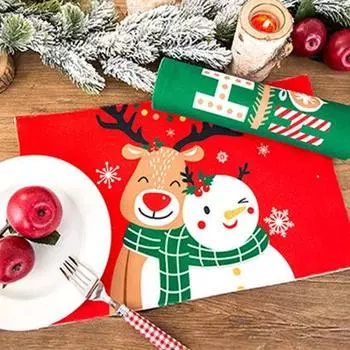 Подушка для тарелки Нежный прочный экологически чистый коврик для посуды Веселого Рождества Термостойкий коврик для столовых приборов Коврик для рождественской вечеринки в ресторане 3
