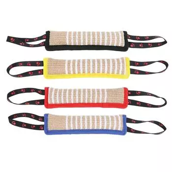 Подушка для укуса собаки, устойчивая к разрывам, интерактивная, портативная, для дрессировки щенков, джутовая игрушка-перетягиватель с прочными ручками Black Border Footprint Pattern