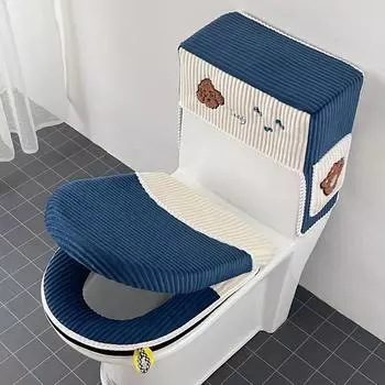 Подушка для унитаза Два комплекта водонепроницаемых съемных трех комплектов четырехсезонных универсальных бытовых водонепроницаемых моделей на молнии Круглый чехол для подушки One-piece set синий
