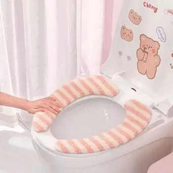 Подушка для унитаза, плюшевый чехол для сиденья унитаза, более толстый коврик для унитаза, универсальный коврик для унитаза, туалет розовый