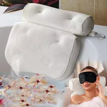 Подушка для ванны KUUJOJO Luxury - роскошная сетчатая подушка для ванны 3D для поддержки шеи и спины с 6 нескользящими присосками, белая белый