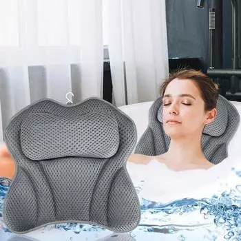 Подушка для ванны нескользящая с присоской для поддержки шеи и спины дышащая 3D сетчатая ванна подголовник спа принадлежности для ванной комнаты серый