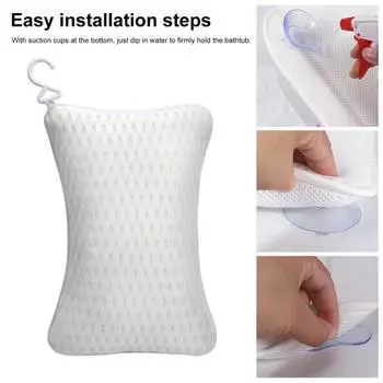 Подушка для ванны с поддержкой шеи, приятная для кожи, не царапающаяся подушка для ванны с удобным крючком, прочные присоски белый