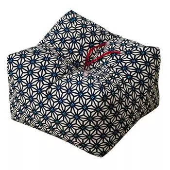 Подушка EMOOR из японской гречневой шелухи Seiza, средняя, 9x9x5 дюймов, сделано в Японии (Листья конопли синие), Подушка для сидения на полу Sobagara из натуральной гречневой шелухи