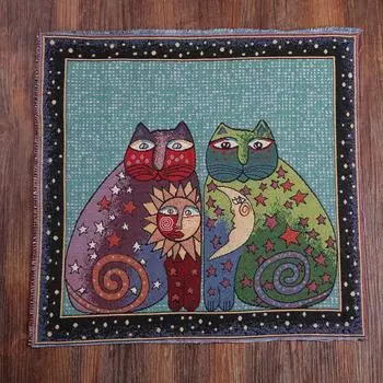 Подушка из хлопка и льна в этническом стиле с изображением кошки, жаккардовая подушка, плотная ткань, ретро-фон для дома 1pc