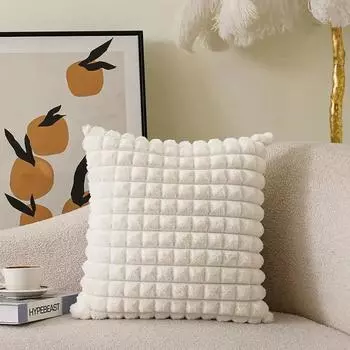 Подушка из искусственного меха кролика в ромбовидной клетку, офисная подушка для дивана, прикроватная подушка, плюшевая наволочка для мебели 50x50cm