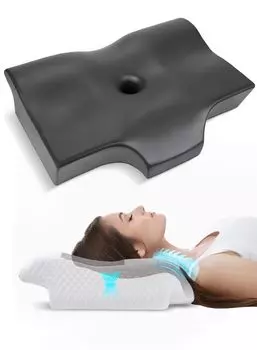 Подушка LAOGOT с прямой шеей, которая травмирует ваш пенный материал с эффектом памяти, полая конструкция на ушах и задней части двойной наволочки может использоваться как для низких, так и для высоких чёрный