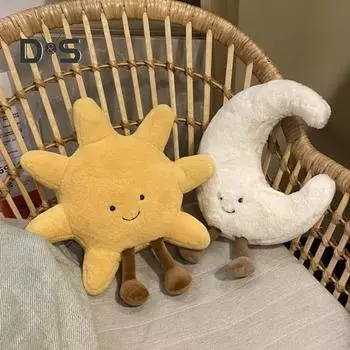 Подушка «Луна и солнце» в мультяшном стиле, эластичная, полностью наполняющая, плюшевая игрушка, диван-кровать, украшение для дивана, подушка для сна в офисе, подушка для сиденья автомобиля 35cm Moon