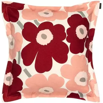 Подушка Marimekko Pieni Unikko 50x50см Темная и 073421 Цветочный Скандинавский Стиль Наволочка, (Хлопок, Вишня, Роза) 384, Принт, Бежевый, Красный, Ткань,