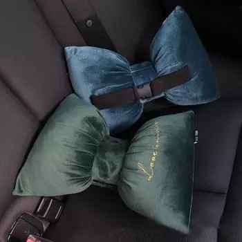 Подушка на подголовник автокресла с милым бантом, бархатная подушка для поддержки головы, подушка для поясницы, мягкие съемные автомобильные аксессуары зелёный