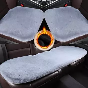 Подушка на сиденье автомобиля, имитация плюша кролика, комплект из трех предметов, утолщенный зимой, чтобы согреться, без спинки, переднее сиденье и задняя нескользящая плюшевая подушка 3 PCS чёрный