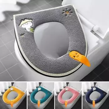 Подушка на сиденье для унитаза, ультрамягкий сохраняющий тепло мультяшный морковный зимний коврик с вышивкой на молнии, коврик для туалета с ручкой для дома зелёный