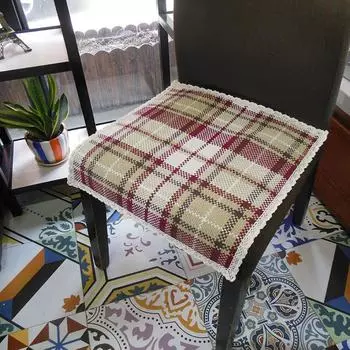 Подушка на сиденье на шнуровке из плотной ткани круглый год, подушка на сиденье летняя из хлопка и льна, подушка для офисного, студенческого, обеденного стула, табурета Red lattice 40x 40cm with straps